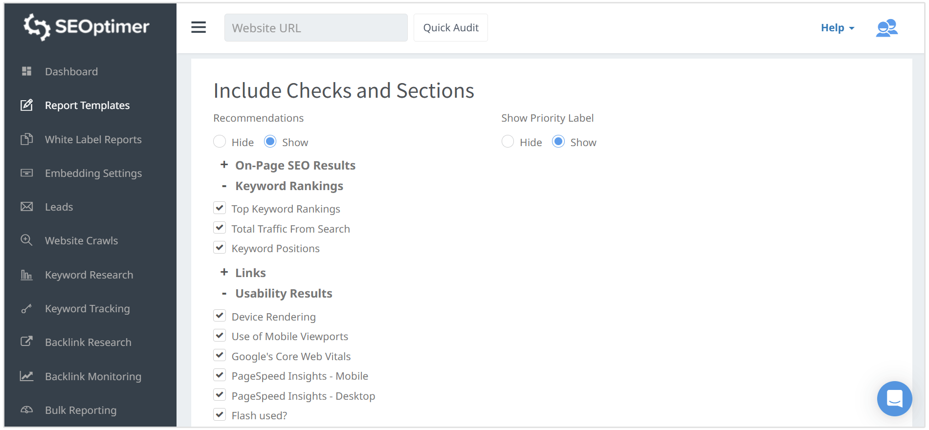 Include checks and sections in reports